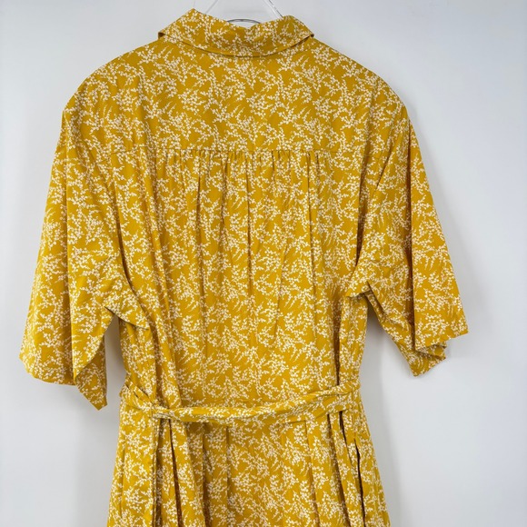 eShakti Midi Shirt Dress Yellow Floral Print Button Front Belted Cotton - Picture 4 of 12